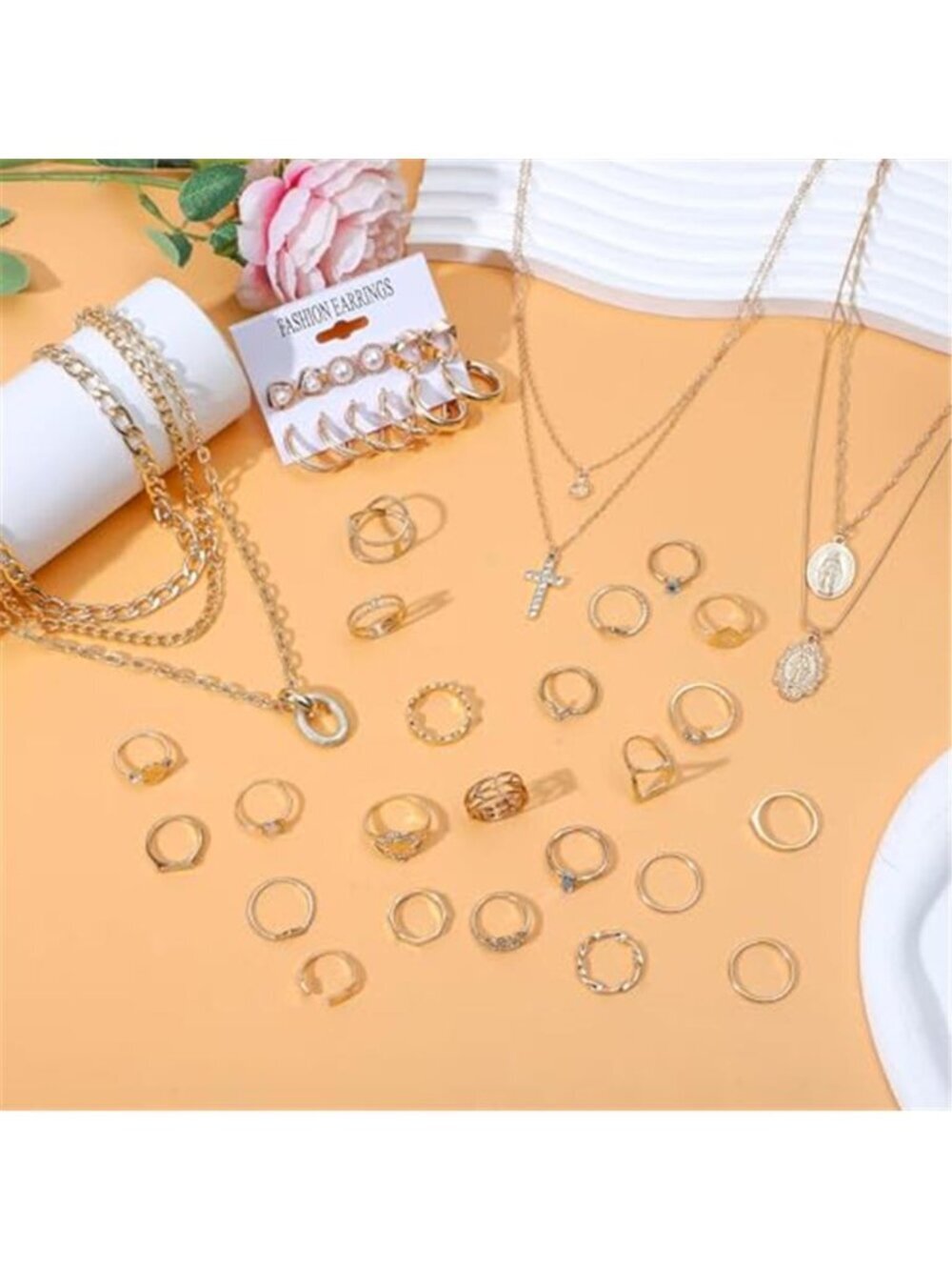 NEWITIN 100 Pcs Gold Silver Jewelry Set for Women Fashion Costume Jewelry - Picture 2 of 7